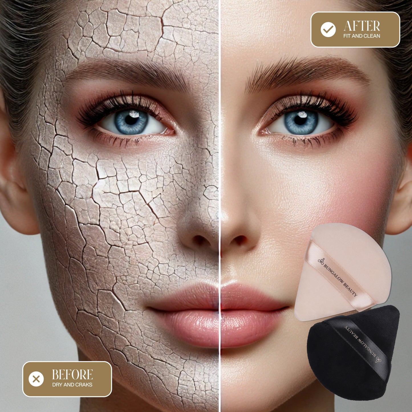 Triangle Powder Puff (Set of 2) (Black & Pink)