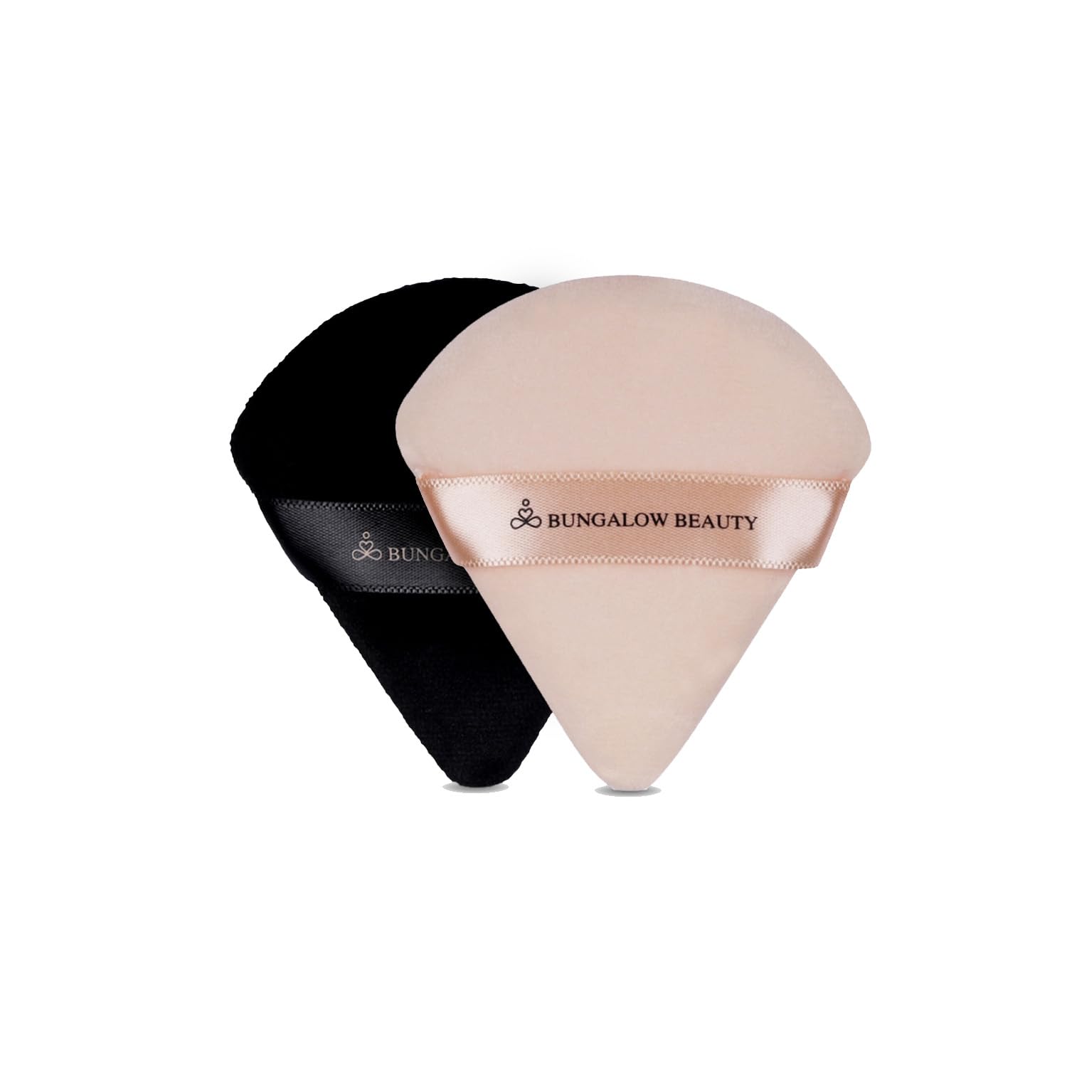 BUNGALOW BEAUTY Triangle Powder Puff Set of 2 Powder Puffs for Face Powder | Triangle Powder Puff for Loose and Cosmetic Foundation | Makeup Puff for Contouring | Cloud Kiss Makeup Sponges | Beauty Makeup Tools (Black & Pink)