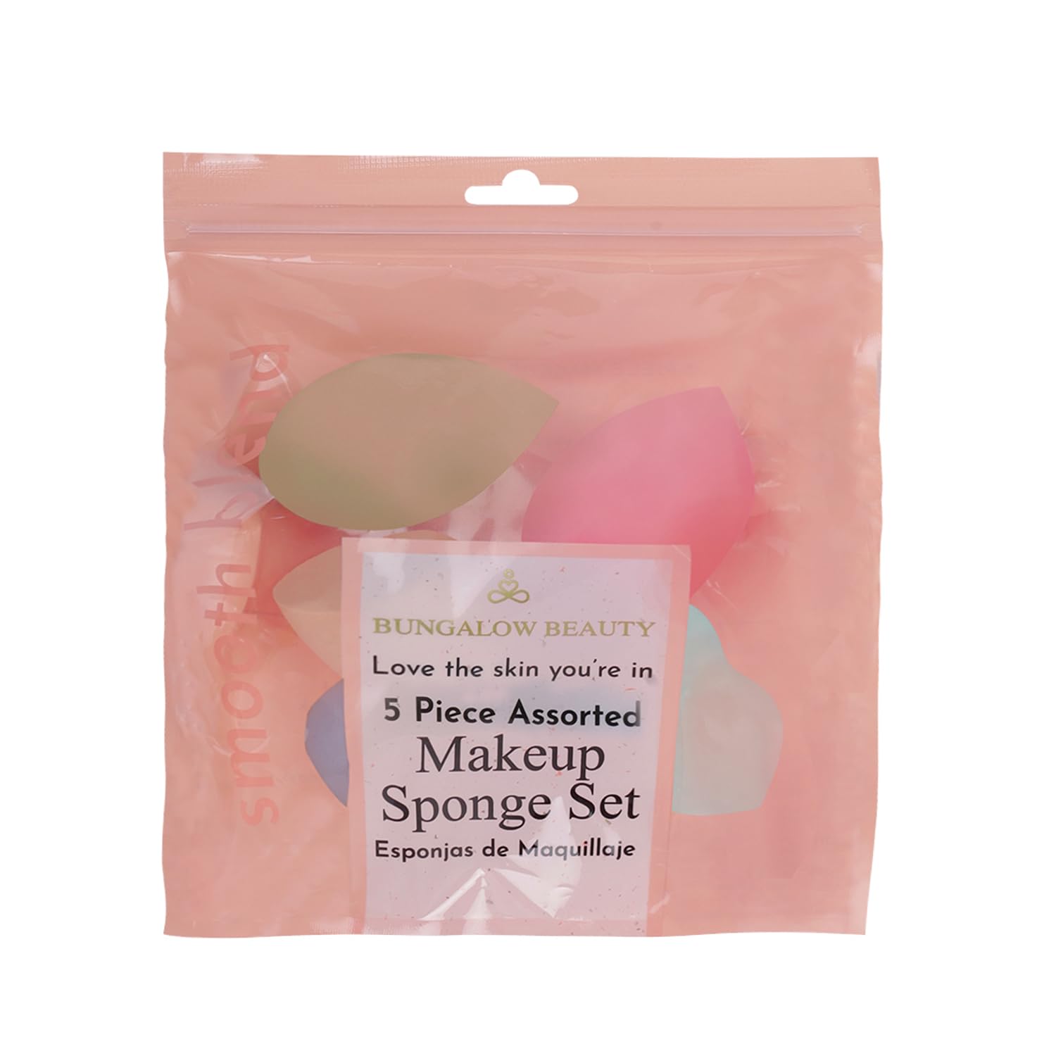 BUNGALOW BEAUTY Makeup Blending Sponge Set, 5 Pieces - Reusable | Beauty Makeup Sponge | Foundation Blender Sponge | Easy to clean I Latex-free Sponge I Suitable for Sensitive Skin