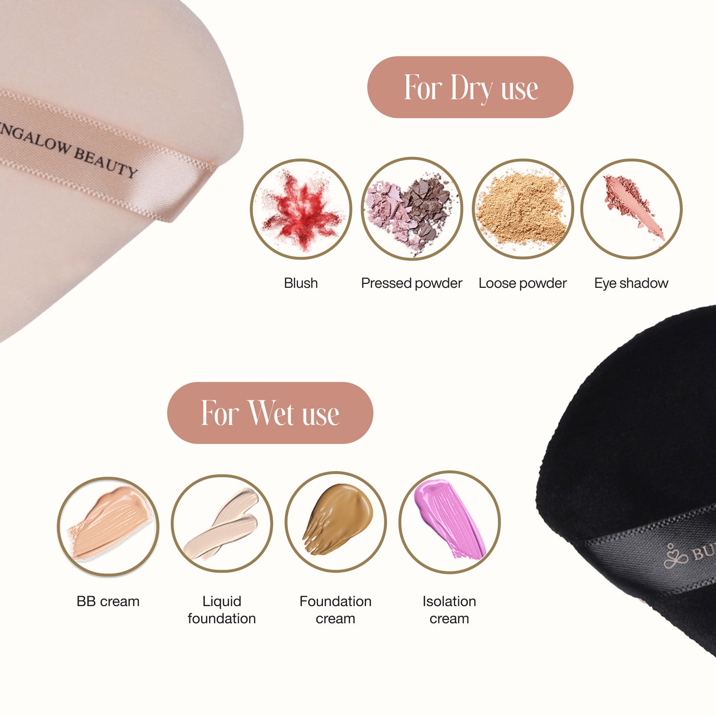 Triangle Powder Puff (Set of 2) (Black & Pink)