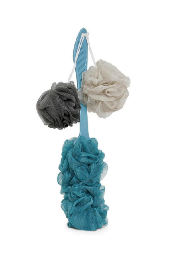 Loofah Bath Brush Set - Handle Brush And 2 Loofah Balls