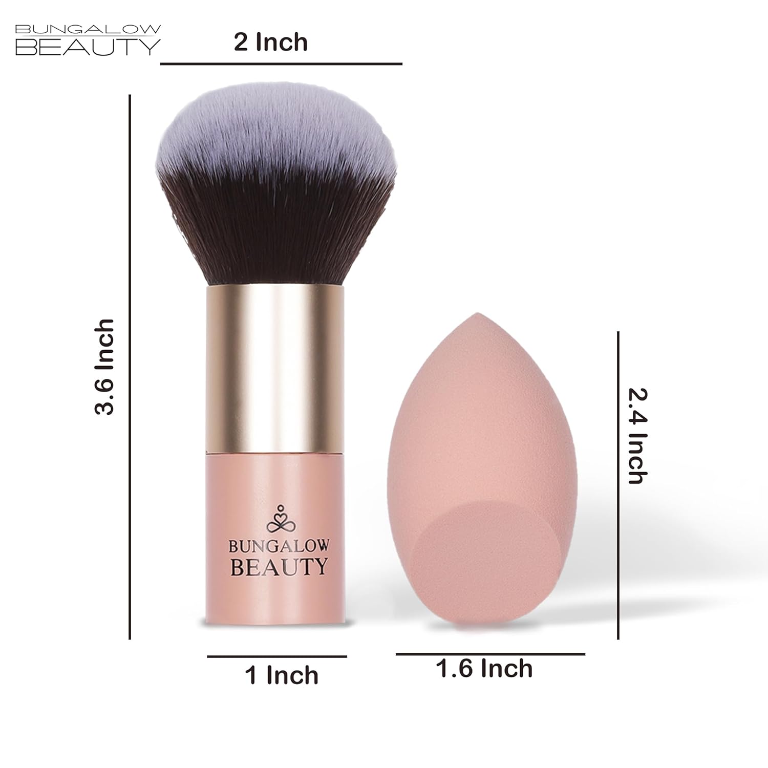 BUNGALOW BEAUTY Premium Kabuki Brush & Blender Set | All Face Makeup & Foundation Brush for Liquid, Cream and Powder Face Makeup | Wet or Dry Makeup