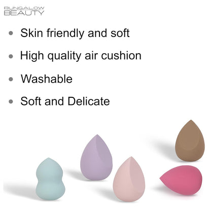 BUNGALOW BEAUTY Makeup Blending Sponge Set, 5 Pieces - Reusable | Beauty Makeup Sponge | Foundation Blender Sponge | Easy to clean I Latex-free Sponge I Suitable for Sensitive Skin