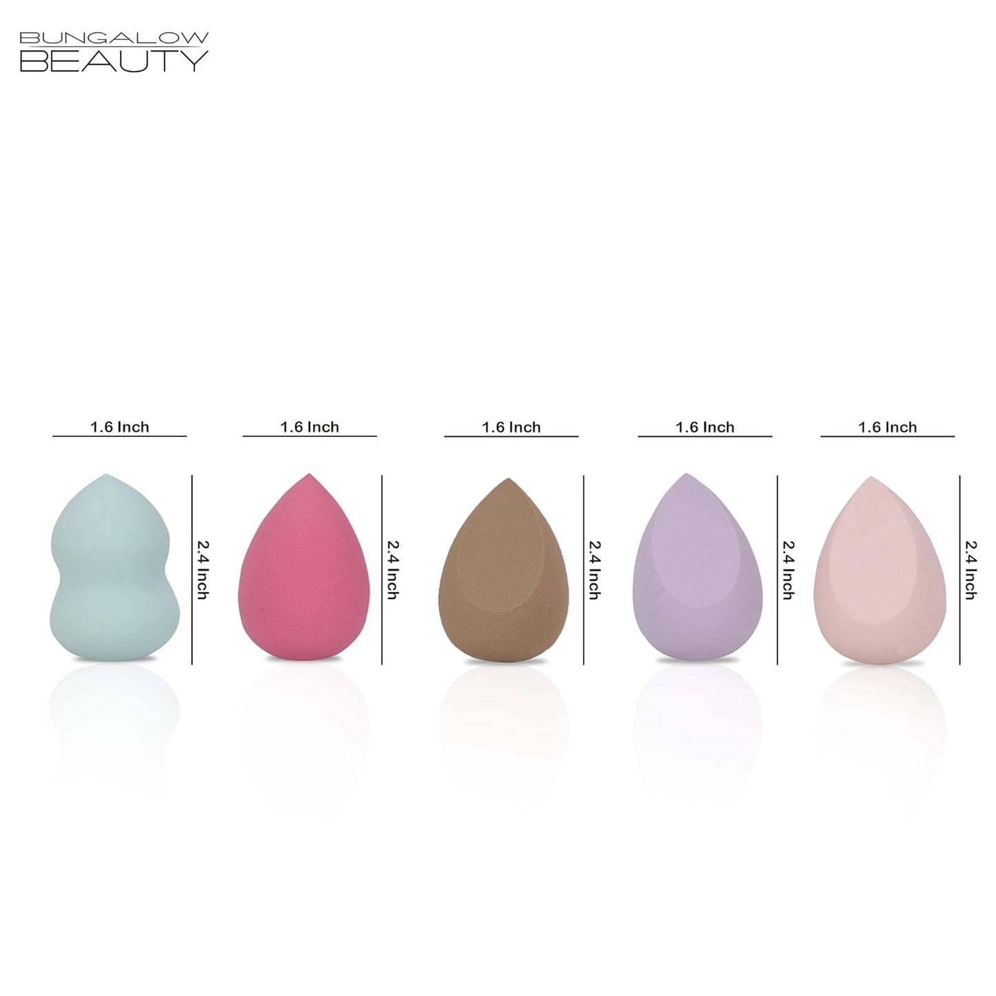 BUNGALOW BEAUTY Makeup Blending Sponge Set, 5 Pieces - Reusable | Beauty Makeup Sponge | Foundation Blender Sponge | Easy to clean I Latex-free Sponge I Suitable for Sensitive Skin