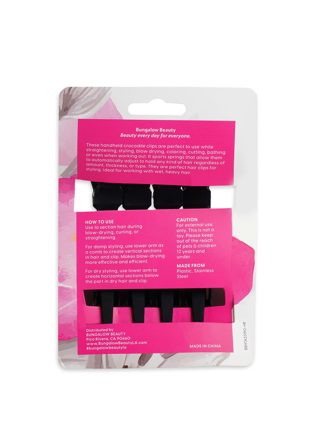 BUNGALOW BEAUTY Professional Hair Sectioning Crocodile Hairdressing Clips For Women (Pack Of 4), Black