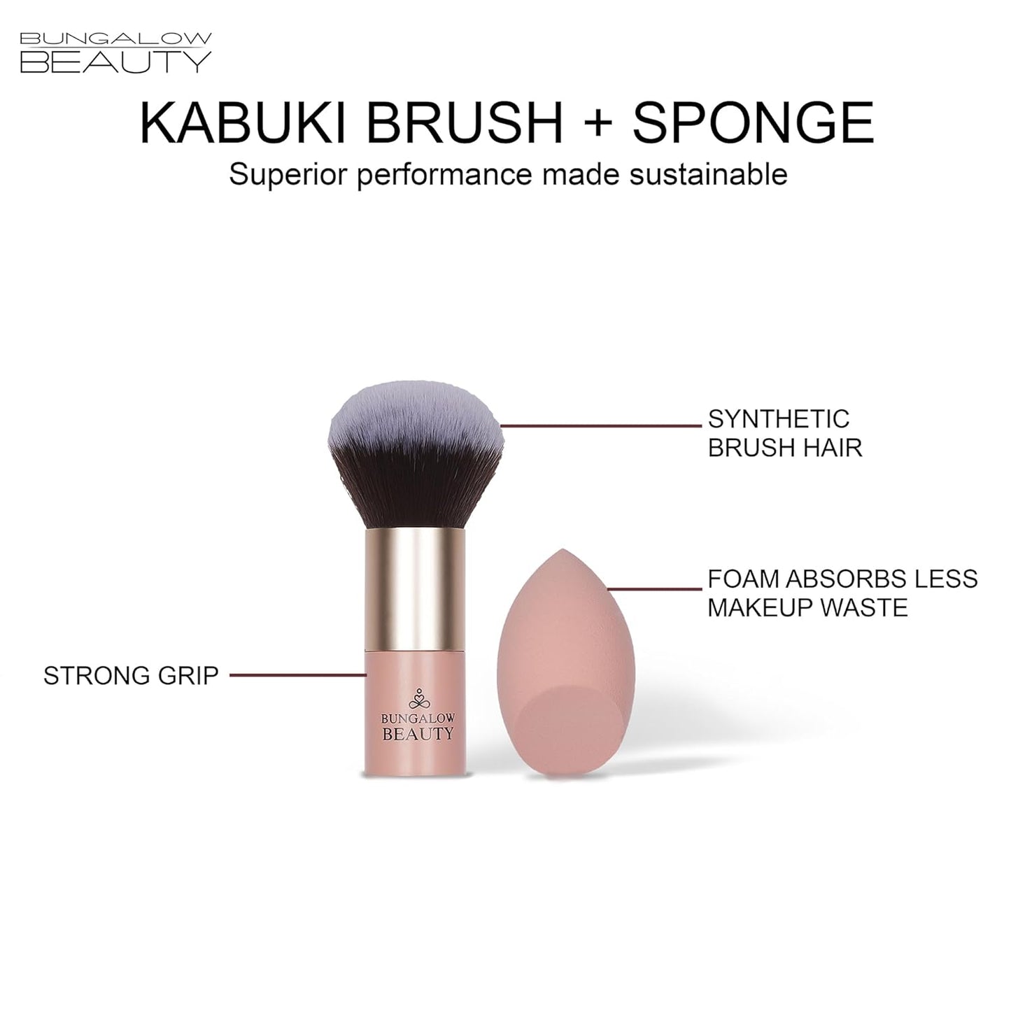 BUNGALOW BEAUTY Premium Kabuki Brush & Blender Set | All Face Makeup & Foundation Brush for Liquid, Cream and Powder Face Makeup | Wet or Dry Makeup