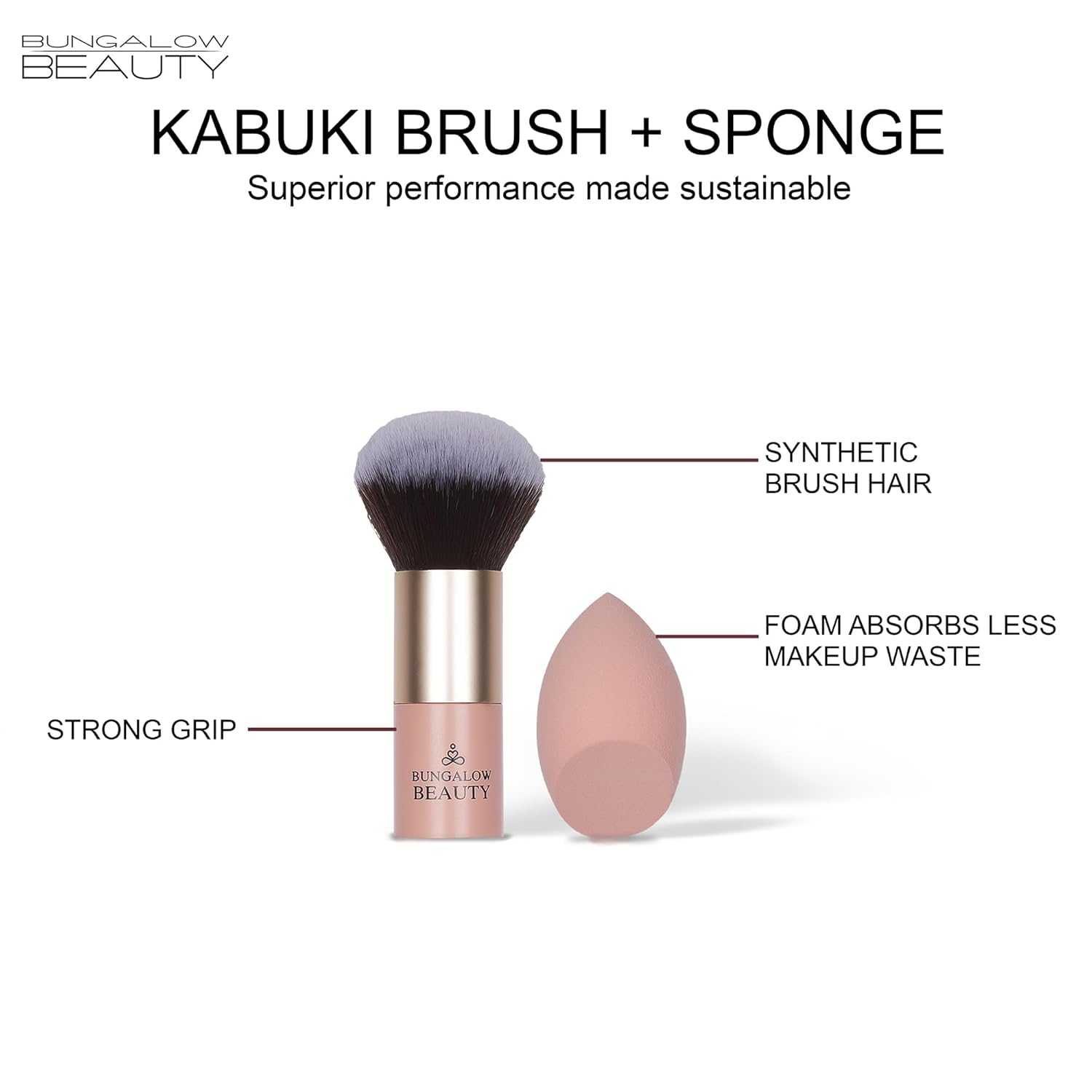 BUNGALOW BEAUTY Premium Kabuki Brush & Blender Set | All Face Makeup & Foundation Brush for Liquid, Cream and Powder Face Makeup | Wet or Dry Makeup