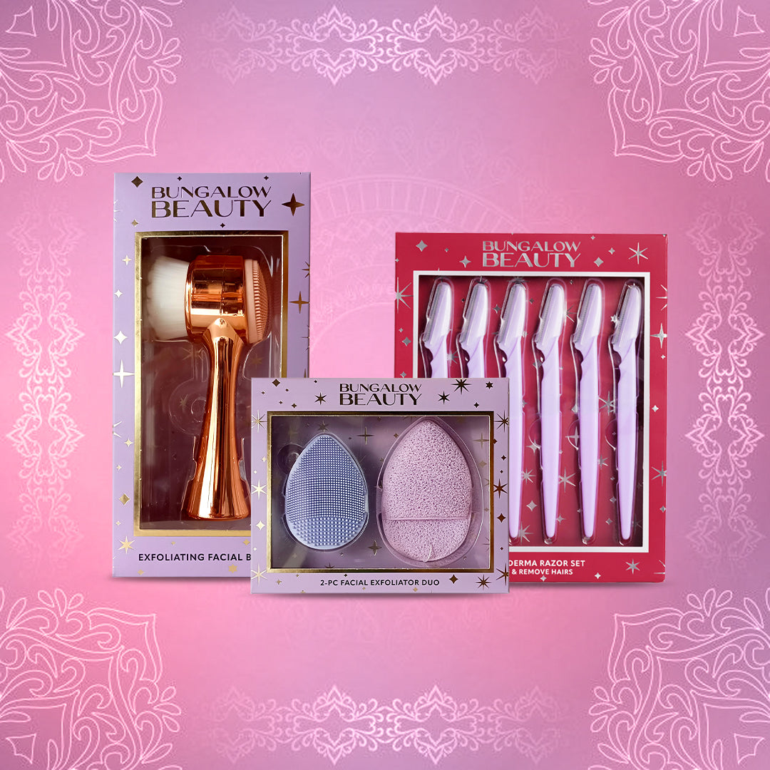 3-in-1 Facial Care Set – Razor, Exfoliating Brush & 2-Piece Exfoliating Duo