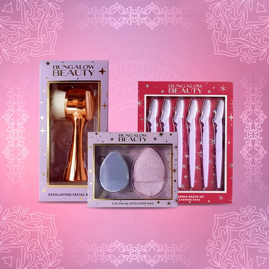 3-in-1 Facial Care Set – Razor, Exfoliating Brush & 2-Piece Exfoliating Duo