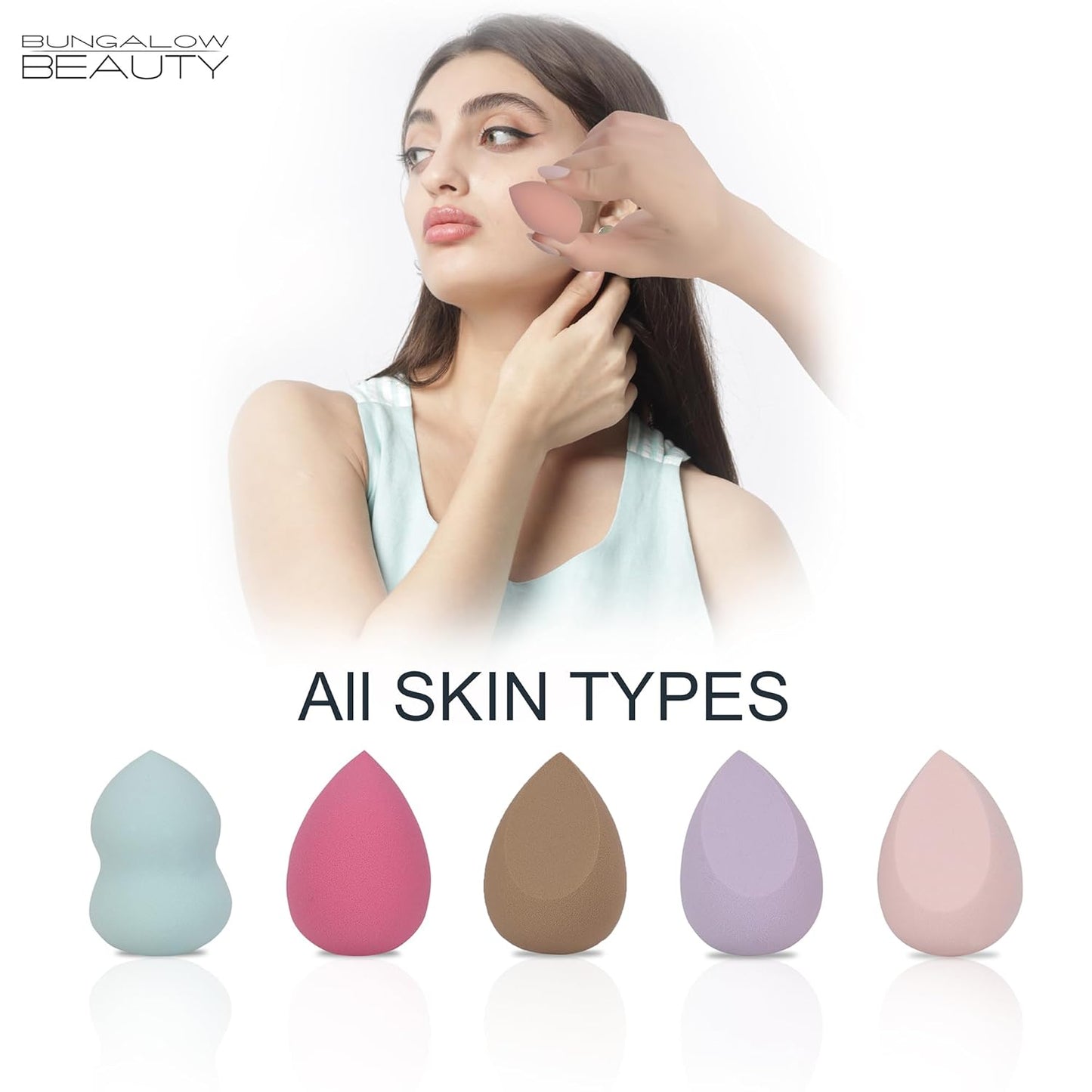 BUNGALOW BEAUTY Makeup Blending Sponge Set, 5 Pieces - Reusable | Beauty Makeup Sponge | Foundation Blender Sponge | Easy to clean I Latex-free Sponge I Suitable for Sensitive Skin