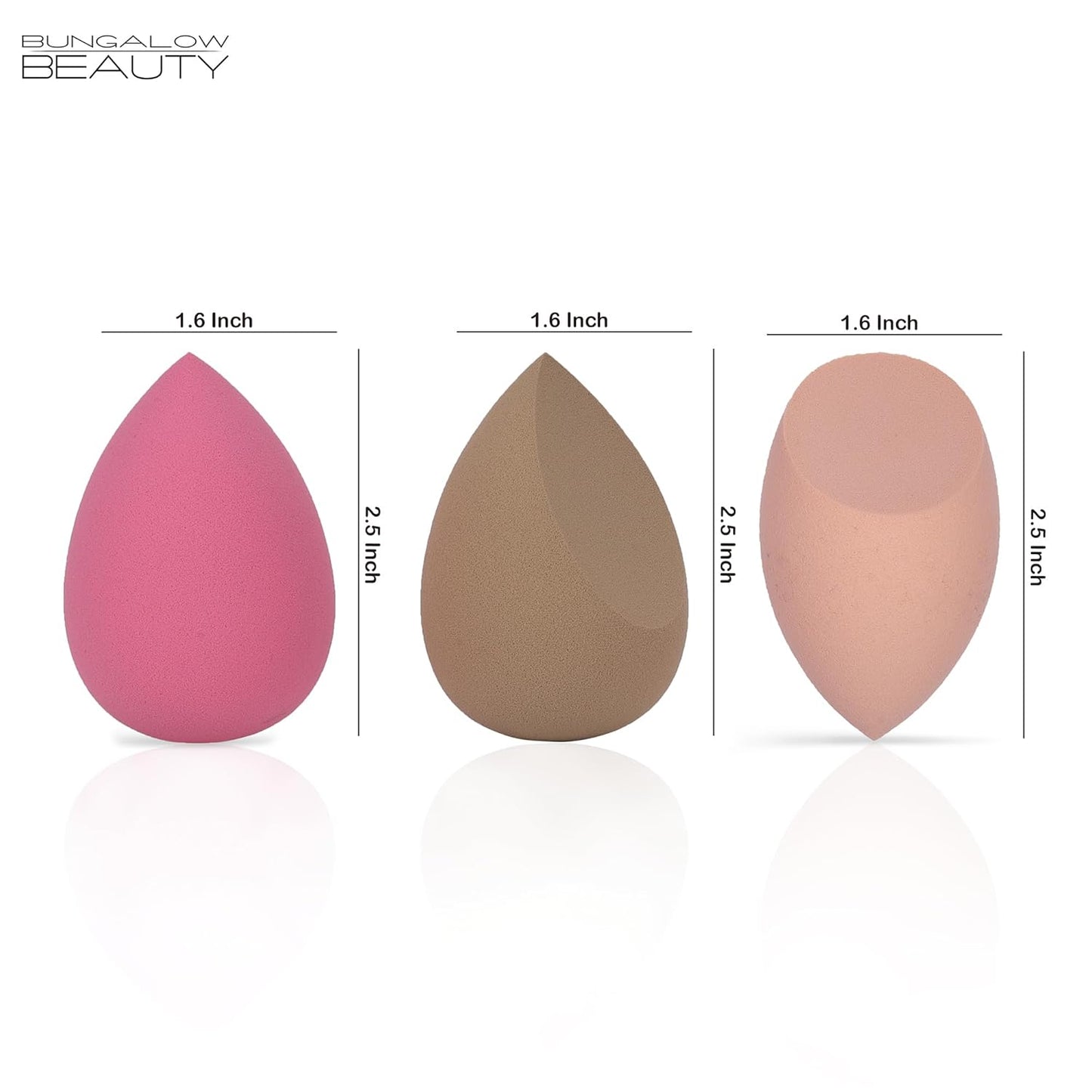 BUNGALOW BEAUTY Makeup Blending Set, 3 Pieces - Reusable | Beauty Makeup Sponge | Foundation Blender Sponge | Easy to clean I Latex-free I Suitable for Sensitive Skin
