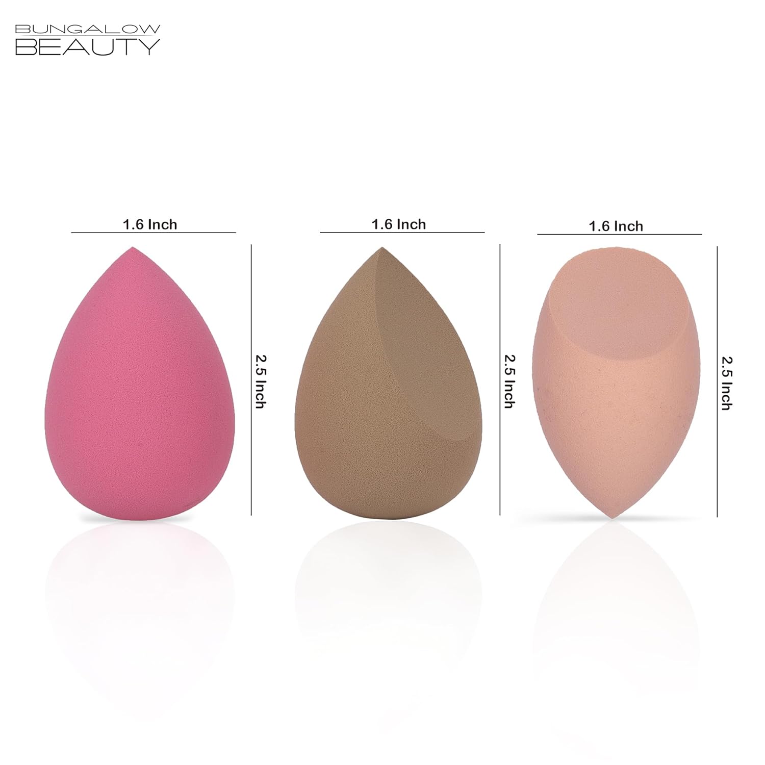 BUNGALOW BEAUTY Makeup Blending Set, 3 Pieces - Reusable | Beauty Makeup Sponge | Foundation Blender Sponge | Easy to clean I Latex-free I Suitable for Sensitive Skin