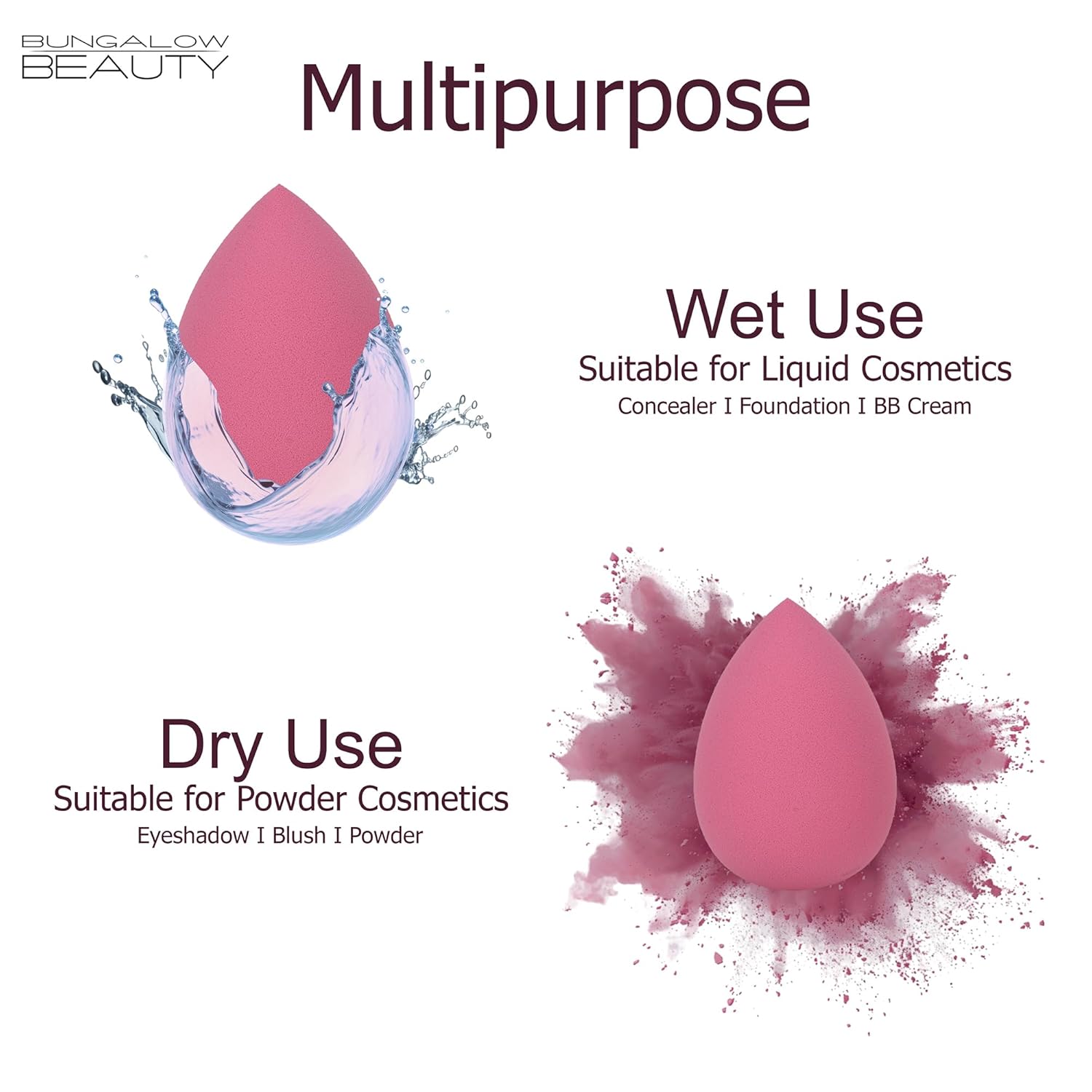BUNGALOW BEAUTY Makeup Blending Set, 3 Pieces - Reusable | Beauty Makeup Sponge | Foundation Blender Sponge | Easy to clean I Latex-free I Suitable for Sensitive Skin