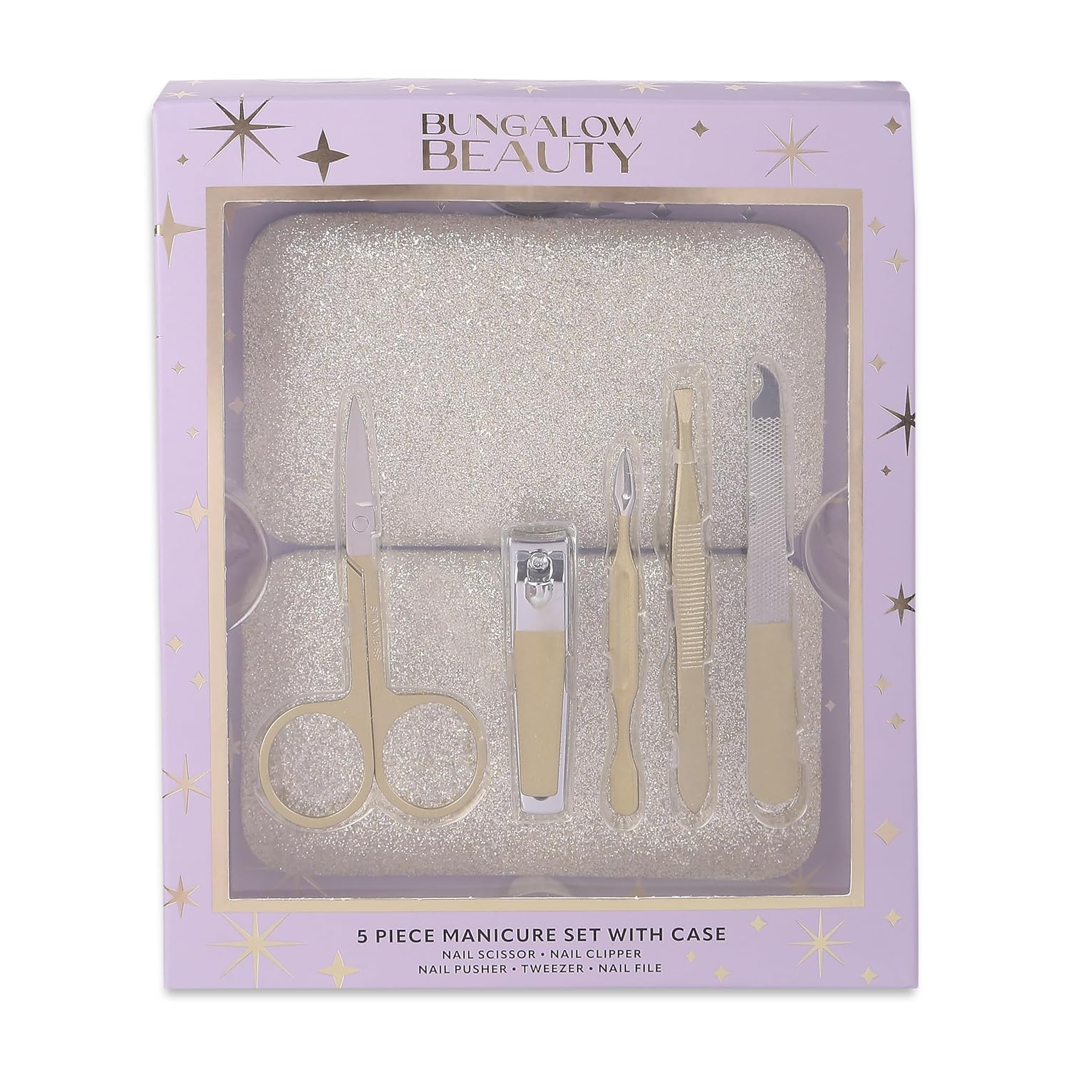 BUNGALOW BEAUTY Manicure Set Nail Clippers - 6PCS Stainless Steel Manicure Set, Professional Mens Grooming Kits, Nail Care Tools with Luxurious Travel Case - California Proposition 65 listed - Lead free | Cadmium Free | Phthalates Free