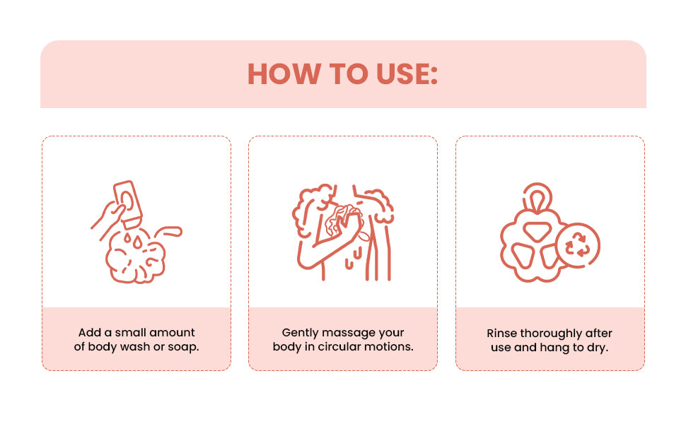 Bath Loofah Set With Handle Brush (Orange)