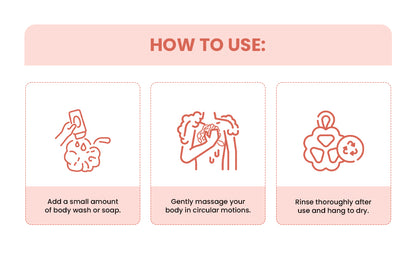 Bath Loofah Set With Handle Brush (Orange)