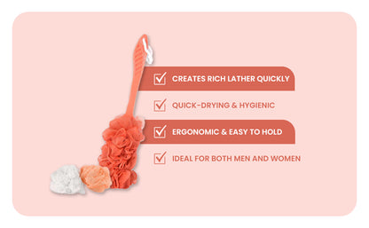 Bath Loofah Set With Handle Brush (Orange)