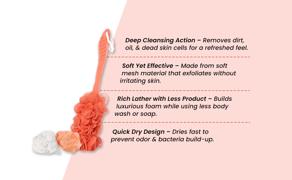 Bath Loofah Set With Handle Brush (Orange)