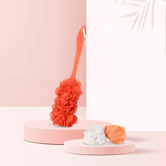 Bath Loofah Set With Handle Brush (Orange)