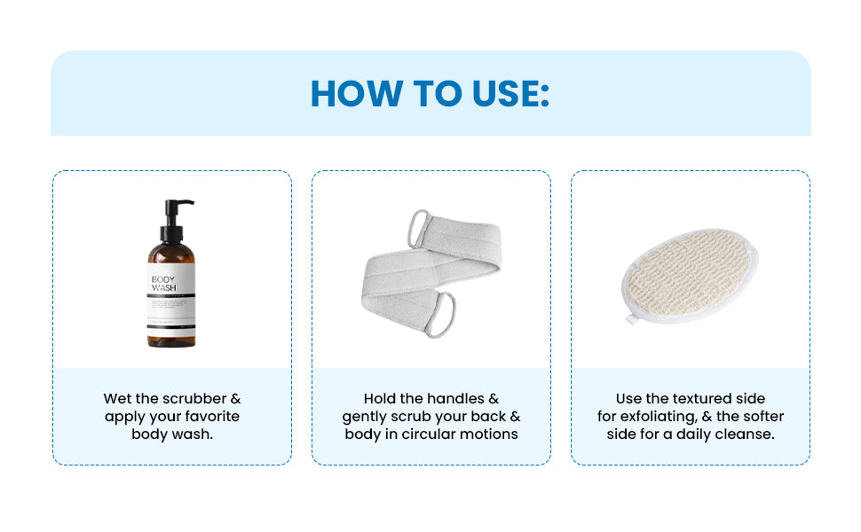 Natural Loofah Exfoliating Body Scrubber, Back Scrubbers (2 Pack)