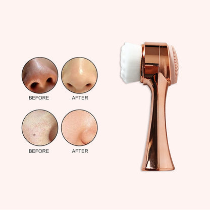 Dual-Sided Facial Cleansing Brush, Soft Silicone and Bristle Face Brush