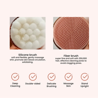 Dual-Sided Facial Cleansing Brush, Soft Silicone and Bristle Face Brush