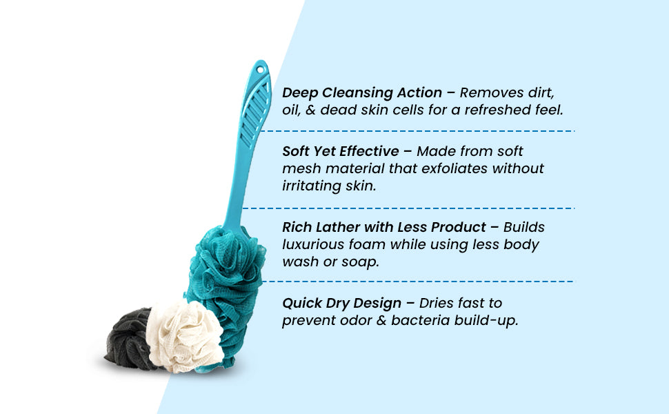 Loofah Bath Brush Set - Handle Brush And 2 Loofah Balls