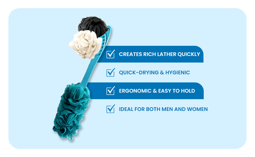 Loofah Bath Brush Set - Handle Brush And 2 Loofah Balls