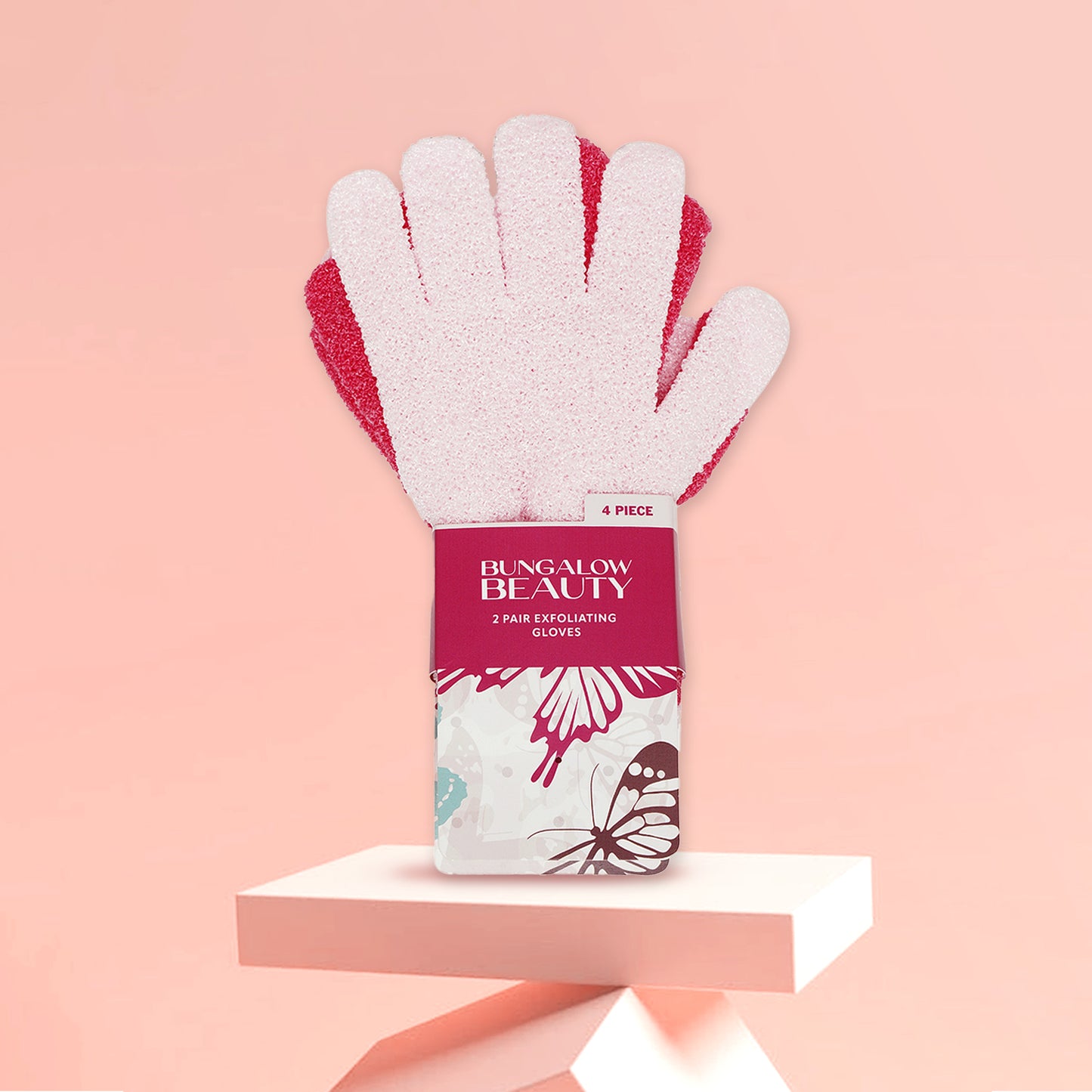 Exfoliating Loofah Body Hand Gloves (2 Pairs) (Pink)